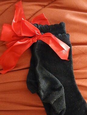 Black Crew Socks with Red Ribbon